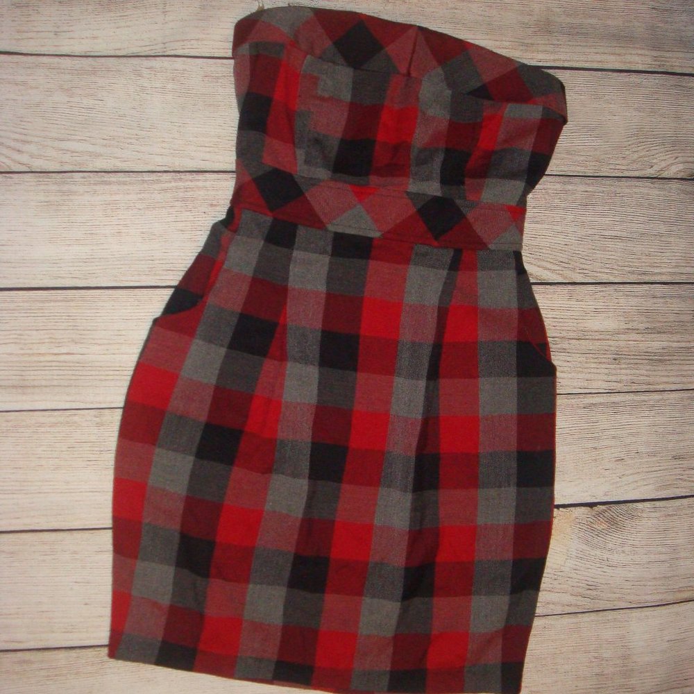 Forever 21 Plaid Flannel Strapless Dress M